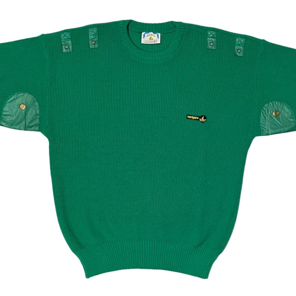 VTG 80’s Rare Navigare Men’s Green Sweater with Green Nylon Embellishments.